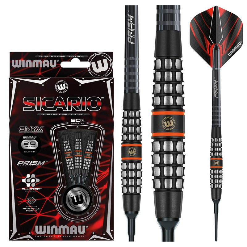 WINMAU Sicario Tungsten Softip Darts 20g with Prism Flights and