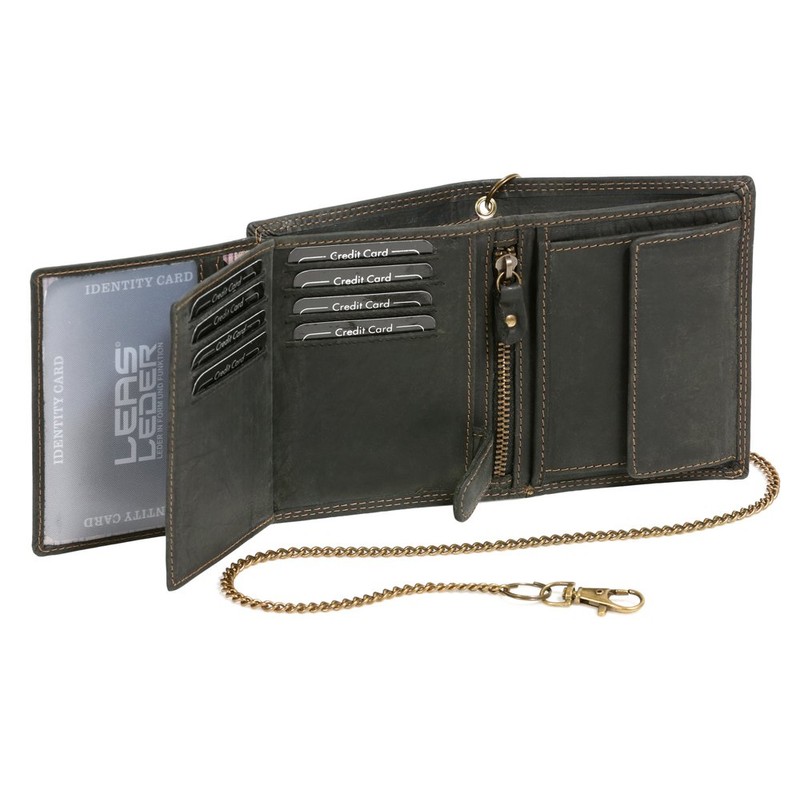 Mens Wallet with Chain Biker Wallet LEAS MCL, Genuine Leather,