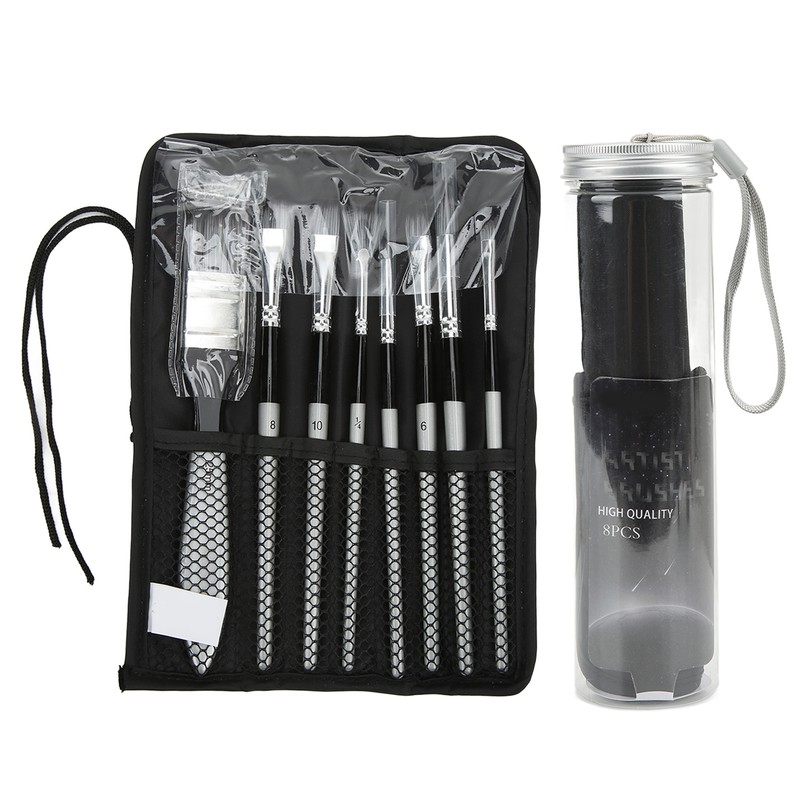 8Pcs Paint Brush Paintbrush Pen Soft Nylon Wool with Storage