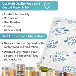 Vbeijll Premium Desiccant Silica Gel Packets with Color Indicating - Rechargeable Moisture Absorbers for Food Grade Silica Packets for Foods, Seeds, 3D Filaments, Electronics, Safes (5 Gram, 50 Pcs)