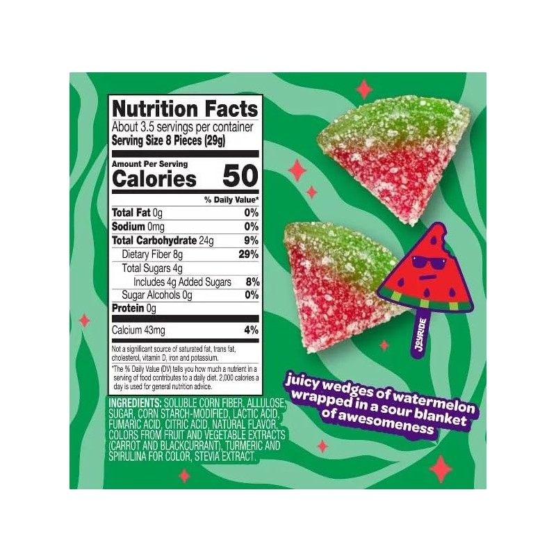 Generic Joyride Sweets Candy Sour Watermelon Wedges 3.5oz, 80% Less