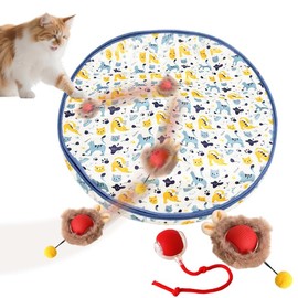 Interactive Cat Toys Ball - 2pcs Automatic Fast Rolling Ball in Play Mat, Hide and Seek Mouse Catching Game, Low-Noise Cat Enrichment Toys in Pouch for Indoor Bored Cats(Paw Print Pattern - Round)
