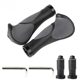 Bicycle Handle Grip, Ergonomic Grip, Lock-On Type, Shock Absorption, Fatigue, End Cap Included, Mounting Tools Included, Black, Gray