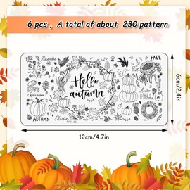 Whaline 6Pcs Fall Thanksgiving Theme Nail Art Stamping Plate Kit Various Pattern Pumpkin Maple Autumn Blessing Collection Checkered Nail Art Plate for Thanksgiving Day DIY Design Print Manicure Salon