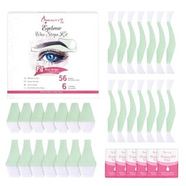 Beauty7 Tiras de cera para cejas en casa para mujeres, tiras de depilación facial para cara, paquete grande de 56 tiras con 6 toallitas de aceite calm