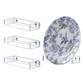 MyGift Set of 4 Modern Premium Clear Acrylic Wall Mounted Single Plate Holders, Transparent Vertical Hanging Decorative Display Racks, Hang 8 to 10 Inch Plates