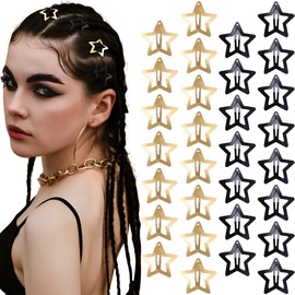 30 Pcs Metal Star Hair Clips 2000s Y2K Snap Barrettes 1.25 In Non Slip Star Hair Accessories for Women,Black Gold
