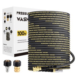 AURORA CAR Pressure Washer Hose 100FT with 3/8 Inch Quick Connect, Kink Resistant High Tensile Wire Braided, with 2 pcs M22 14mm Adapter Set, 4200 PSI Power Washer Hose