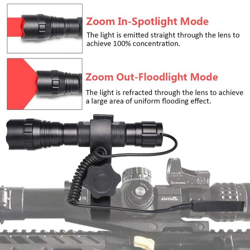 DARKBEAM Red Light Flashlight Tactical LED Rechargeable, Zoomable Portable Handheld