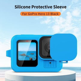 Silicone Sleeve Rubber Protective Case for Go Pro Hero 13 Black Standard Lens, Battery Side Cover&Lens Cap&Lanyard&40M Rope only Compatible for Hero 13 Black Accessories Kit (Blue)