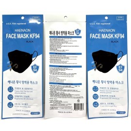 HAENAON 3 Pack Mask Protects Ultra-Fine Dust & Infection KF94 Black, Made in Korea