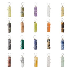 SUPERFINDINGS 40Pcs 20 Colors Natural Gemstone Pendants Crystal Stone Dangle Charms Copper Wire Wrapped Pendants Column Shape Charm for Earring Necklace Jewelry Making DIY Craft