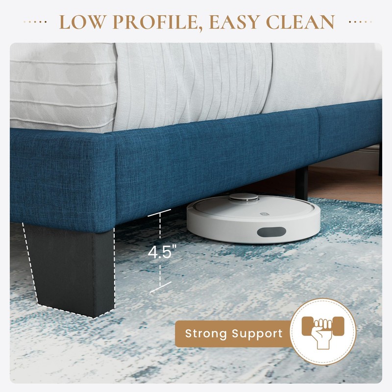 SHA CERLIN Full Platform Bed Frame with Upholstered Fabric Headboard,