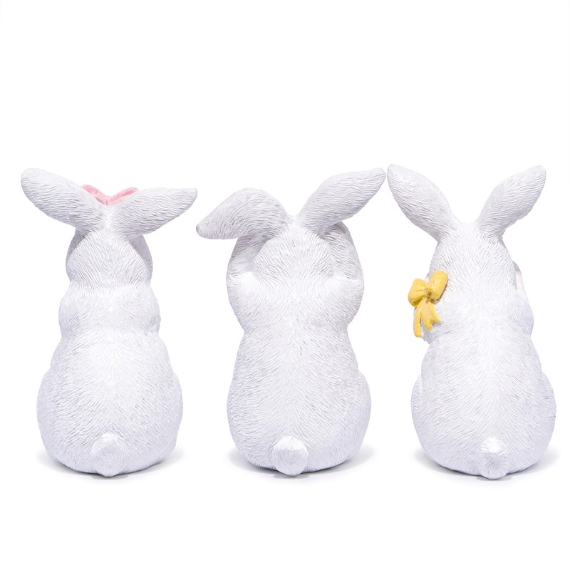 Hodao Easter Decoration Three-Bunny Figurine Set - Adorable Handcrafted White