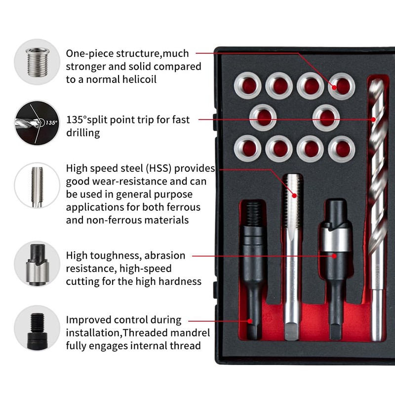SENNMONN 7/16-14 SAE Thread Repair Kit with Insert HSS Drill,