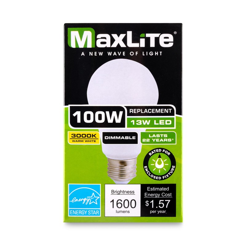 Maxlite E13A19DLED30/G2T LED Light Bulb, 13W A19 Omnidirectional E26 Bulb,