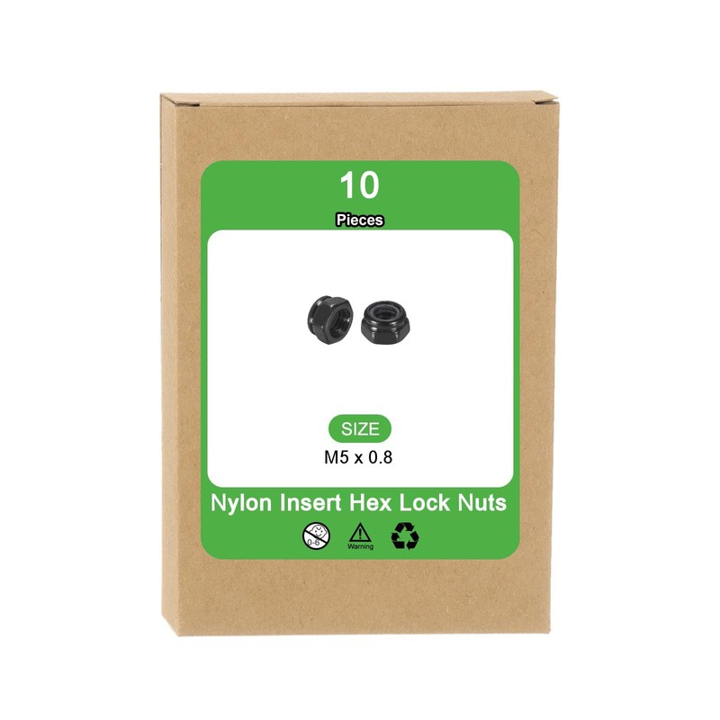 sourcing map 10Pcs M5 x 0.8 Nylon Insert Hex Lock