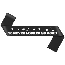 90th Birthday Sash Decorations for Women Men 90 Year Old Gifts for Women Men Black Sash with Silver Foil Letter for Mom Dad Grandma Grandpa Friends Happy 90th Birthday Gifts Party Decorations Favors