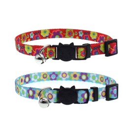 Cyhly Cat Collar, Adjustable Size, Includes Bell, Safety Buckle, Ultra Lightweight, Soft, Cute, Fits Small and Medium Cats, Pack of 2 (Light Green, Red)