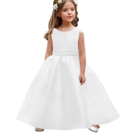 WDCVGTR Bot-Knot Flower Girl Dress White Saint Toddler Wedding Sleeveless Dresses Crew Neck First Communion Prom Long Ball Gowns 2T