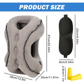 LEKEFETO Inflatable Travel Pillow Neck Pillow Inflatable Pillow Portable Travel Pillow Neck Support Pillow Comfortable Supports Head and Chin for Airplane, Train Train, Camping (Eye Mask, Ear Plugs)