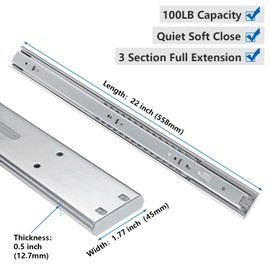 homdiy 5 Pairs Cabinet Soft Close Drawer Slides 22 Inch - Ball Bearing Slides for Cabinets Full Extension Heavy Duty Drawer Slides for Kitchen 100 LB Capacity