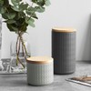 Ceramic Storage Jars with Wooden Lid, Grey, Rubber Wood Lid,