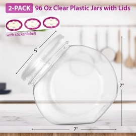 DilaBee 2-Pack Plastic Candy Jar - 96oz Large Candy Jars with Lids for Candy Buffet, Kitchen & Office Desk - Plastic Jars with Lids for Candy, Cookies & Snacks - Clear Jar with Labels BPA-Free