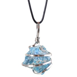 VNVETYTO Natural Gemstone Pendant Necklace For Men & Women Spiritual Jewelry Wire Wrapped Gemstone Chakra Necklaces Real Stones For Him & Her (Blue apatite)