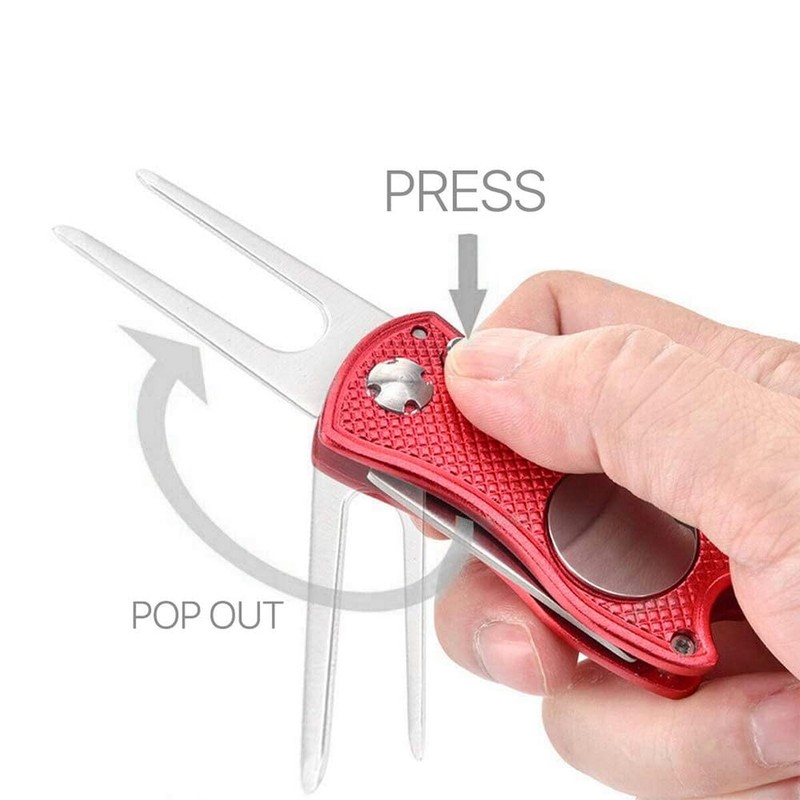 Metal Foldable Golf Divot Repair Tool with Pop-up Button &
