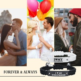 Heart Matching Couples Bracelets - Adjustable Braided I Love My Boyfriend Girlfriend Long Distance Relationship Bracelets Gift, Lovers His Hers Promise Jewelry Valentines Day Christmas Birthday Gifts