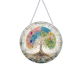 RIMILIE Diamond Art Painting Pendant Kits 5D Diamond Art Painting Art Hanging Kit Tree of Life DIY Diamond Crystal Window Pendant Kit for Adults Gift Wall Home Decoratio