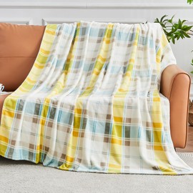 Gogreen Cozy Flannel Blanket Printed -Throw Size Bed Blanket for Home Decoration - Ultra Soft, Lightweight, Microfiber Throws (Throw - 50" x 60", Blue Yellow Plaid)