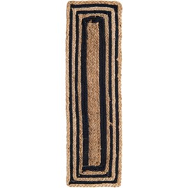 Unique Loom Braided Jute Collection Area Rug - Gujarat (0' 9" x 2' 6" Stair Tread Natural and Navy Blue/Navy Blue)