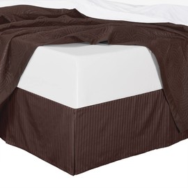 Royal Hotel Bedding Premium Quality Striped Bed Skirt Pleated Tailored Hotel Quality, Soft and Durable Polyester Fabric Wrinkle Free, dust Ruffle, Full Size Bed Skirt, Chocolate Brown Bedskirt