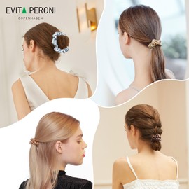 EVITA PERONI Hair Ties, Mulberry Silk Hair Scrunchies for Women Girls, Silk Hair Ties No Damage, Gentle on Hair, Sleep Hair Care - Clear Blue