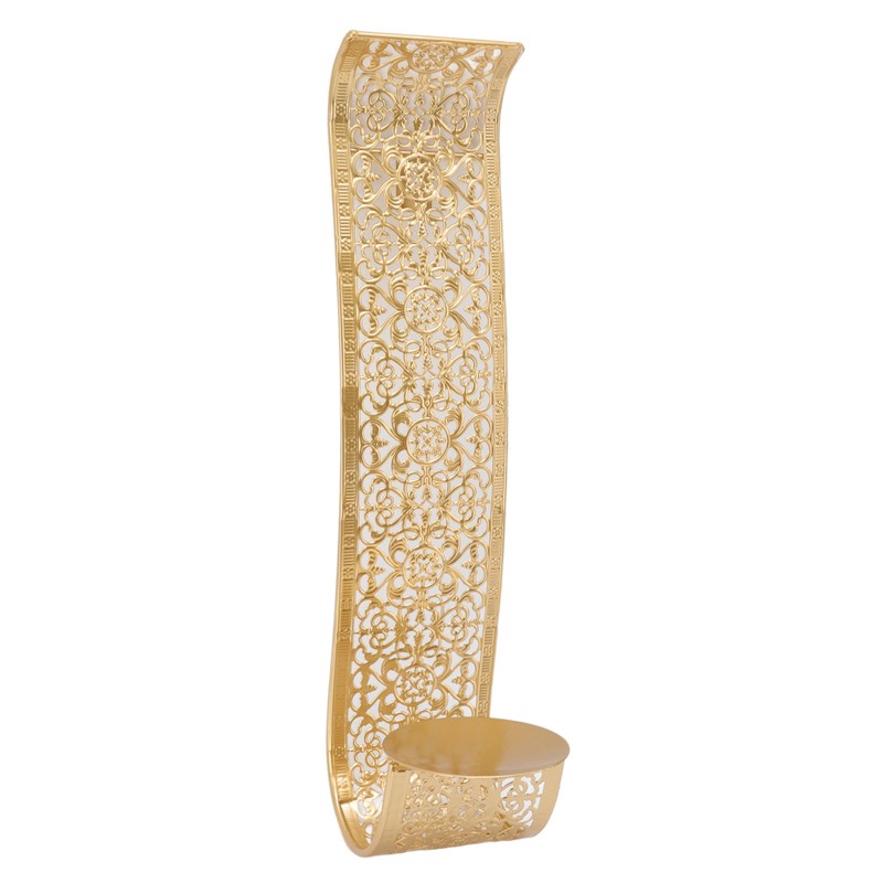 Shelving Solution Wall Sconce Candle Holder Gold Hollow Carved Exquisite