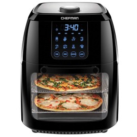 Chefman Compact 6.3-Qt 4-In-1 Digital Air Fryer+, Rotisserie, Dehydrator, Convection Oven, XL Family Size, 8 Touch Screen Presets, BPA-Free, Auto Shutoff, Accessories Included, Black