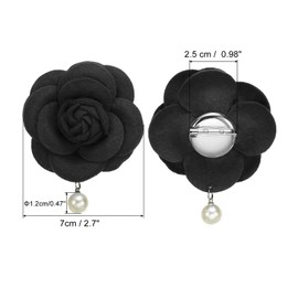 PATIKIL Camellia Flower Brooches, Vintage Fabric Flower Brooches Artificial Pearl Elegant Floral Pins for Women Hat Dress Shirt Tie Corsage, Black