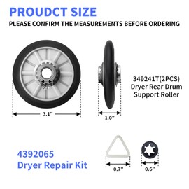 4392065 Dryer Repair Kit with 349241T Drum Roller Kit, 691366 Idler Pulley 341241 Belt Compatible with Whirlpool Kenmore Maytag Amana Dryers Replaces AP3131942 AP6010582 WP691366 AP3098345