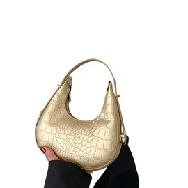 Women's Metallic PU Leather Handbag Top Handle Hobo Purse Shoulder Bags (Golden, One size)
