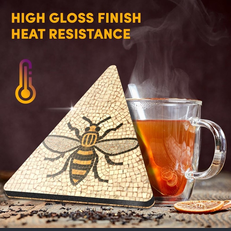 4 x Triangle Coasters - Manchester Bee Mosaic Pattern Cork
