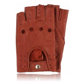 COLOURLINX Unisex Mens Ladies Fingerless Real Genuine Leather Gloves Driving Cycling Gym Motorbike WheelChair Gloves Half Finger Outdoor Sports Biker Gloves (Cognac, S)