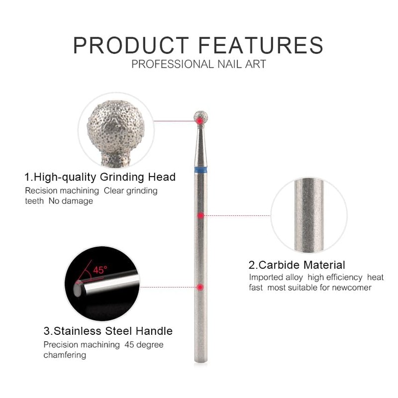 Rolabling 12 Sizes Ball Shape Nail Drill Bit Nail Polish
