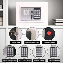 MAESTON Mini Electronic Safe Box with Digital Keypad & Keys, Small Safe Deposit Boxes with Coin Slot, Safety Boxes for Home Office Dorm, Money safe, For Cash, Jewelry,Gun(White)