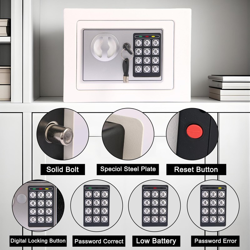 MAESTON Mini Electronic Safe Box with Digital Keypad & Keys,