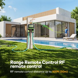 Remote Control Sprinkler Timer for Outdoor Hose Faucet 2 Zone, Smart Water Timer for Garden Hose, Sprinkler Controller with Rain Delay/Manual Watering/Automatic Irrigation for Yard Lawn (Brass Inlet)