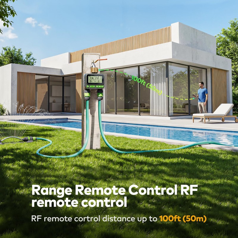 Remote Control Sprinkler Timer for Outdoor Hose Faucet 2 Zone,