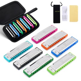 East top Harmonica Set of 7, 10 Holes Blues Harp Mouth Organ Diatonic Blues Harmonica Set For Adults, Professionals and Students, as a Gift(Colorful)