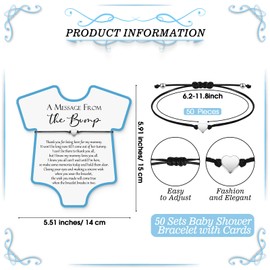 Chuangdi 50 Sets Baby Shower Favors for Guests Cute Heart Bracelets Wish Card Bracelets for Gender Reveal Party Gifts(Simple Style,Blue)